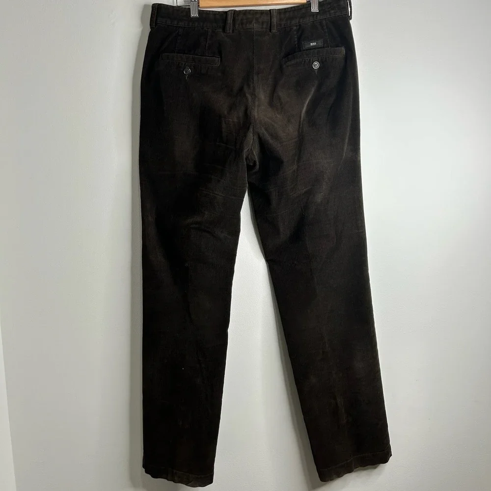 HUGO BOSS Mens Brown Corduroy Straight Leg Dress Pants Size 34x32 Classic Soft‎
